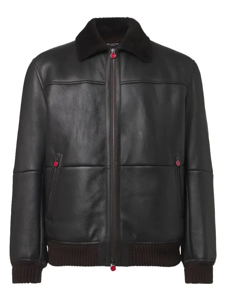 Shearling-trimmed leather bomber jacket Shearling-trimmed leather bomber jacket