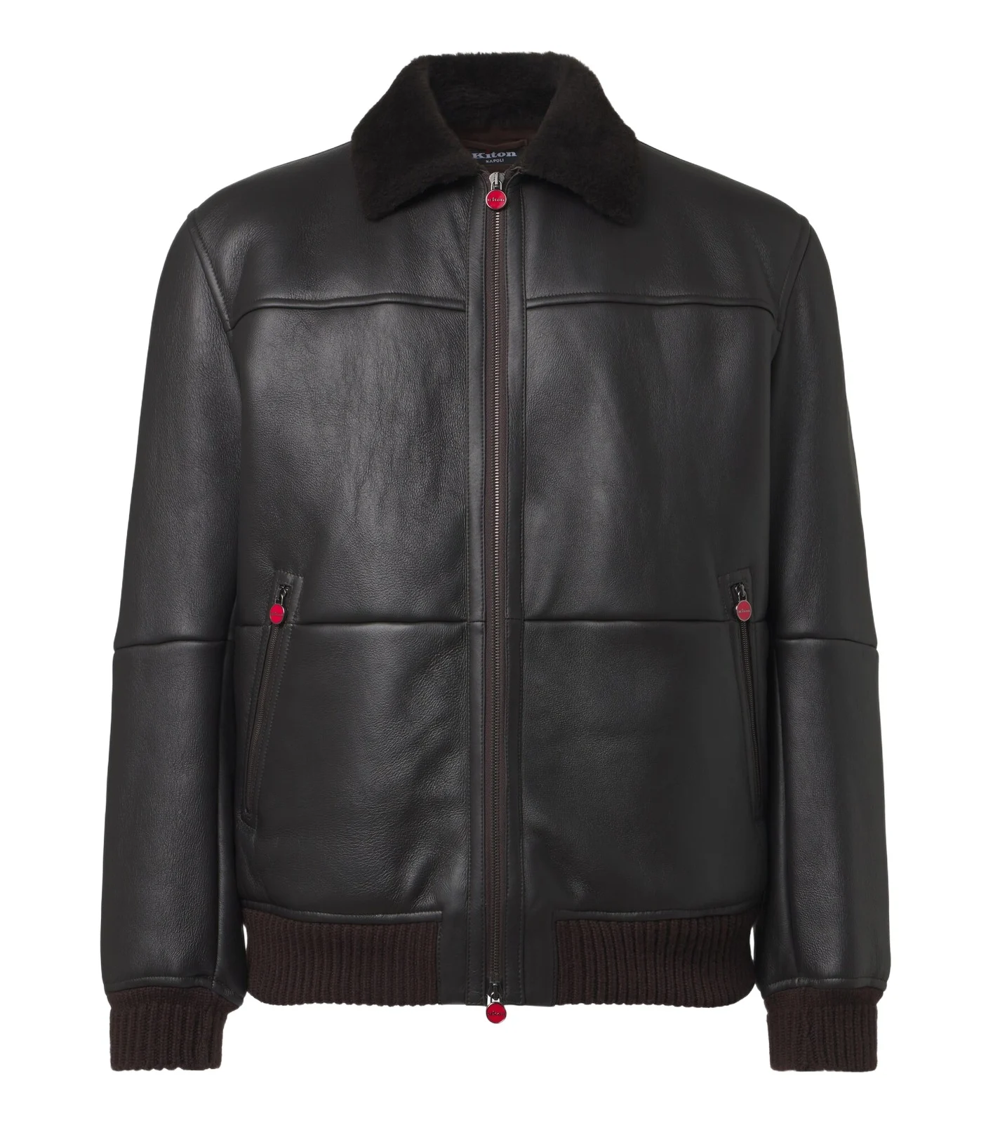 Shearling-trimmed leather bomber jacket Shearling-trimmed leather bomber jacket