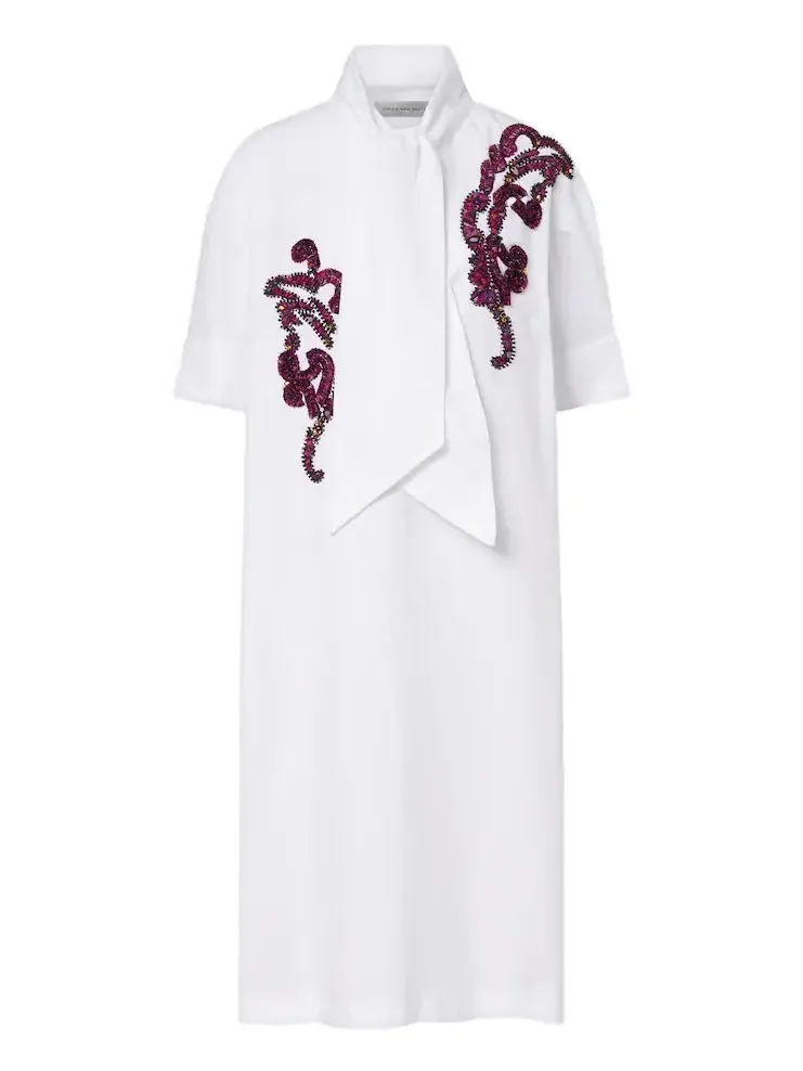 Dries Van Noten Embroidered cotton poplin midi dress