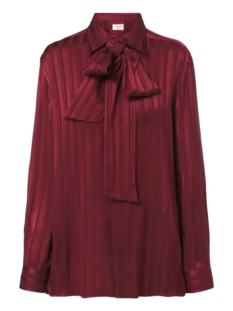 Striped tie-neck silk jacquard blouse Striped tie-neck silk jacquard blouse