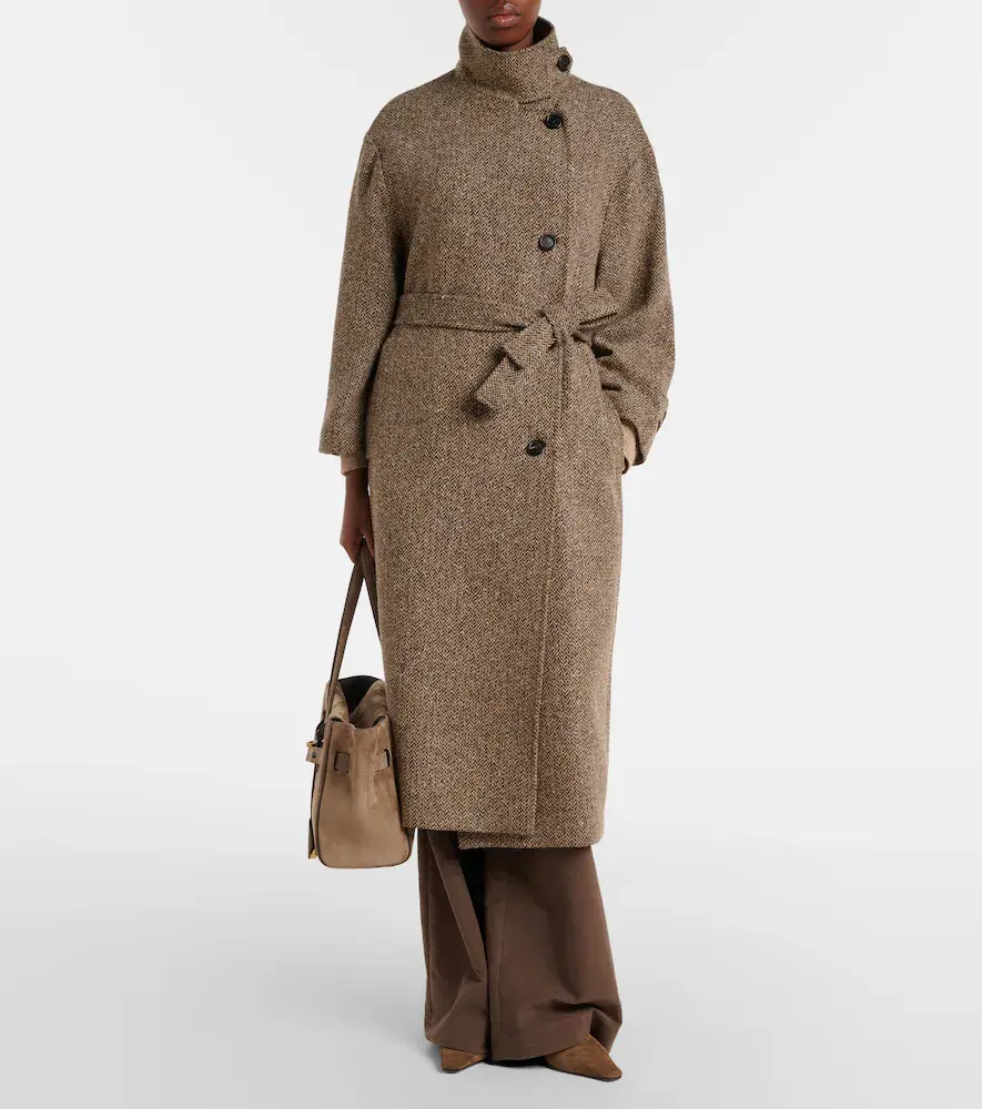 Brunello Cucinelli Belted herringbone wool-blend coat | Thumbnail 2