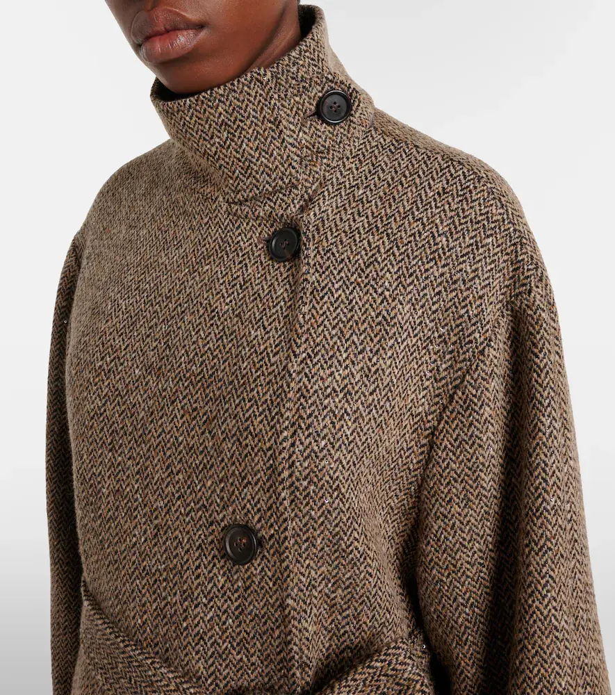 Brunello Cucinelli Belted herringbone wool-blend coat | Thumbnail 3
