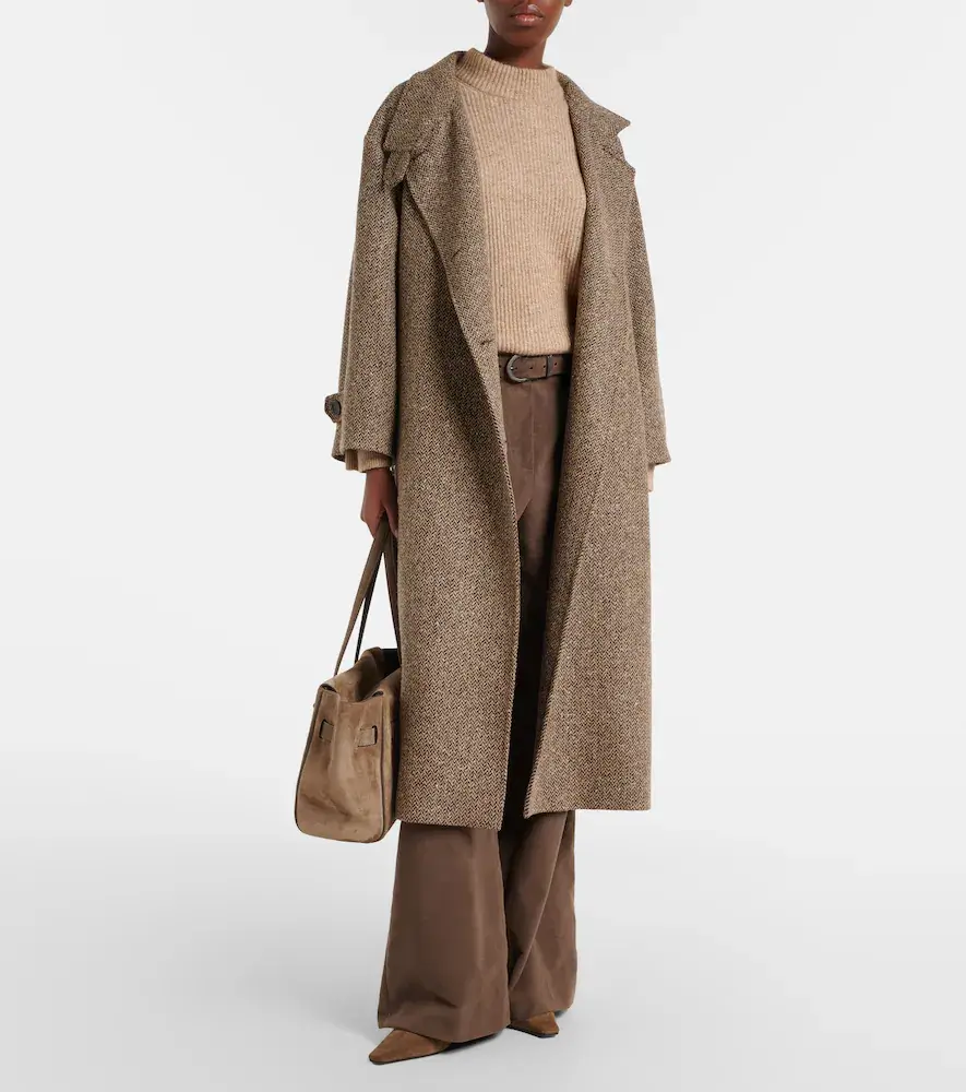 Brunello Cucinelli Belted herringbone wool-blend coat | Thumbnail 4