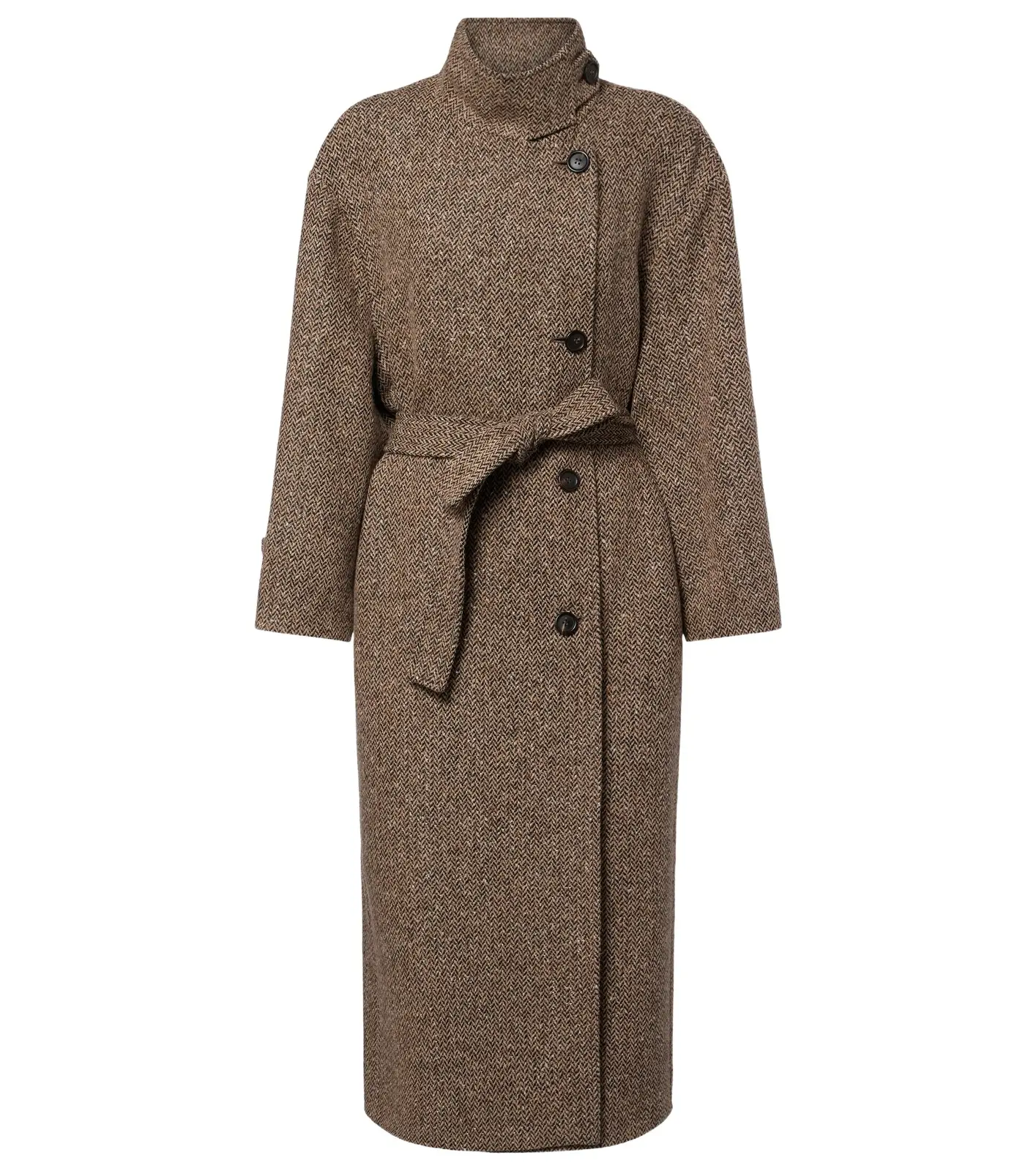 Brunello Cucinelli Belted herringbone wool-blend coat