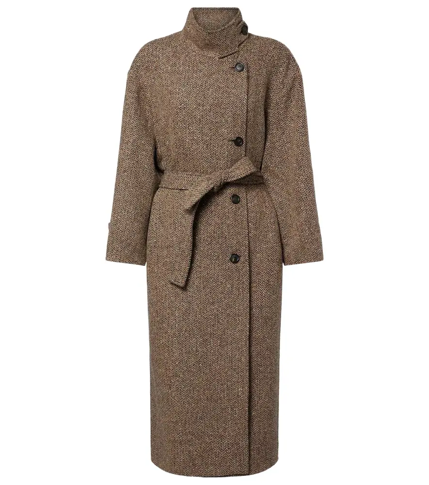 Brunello Cucinelli Belted herringbone wool-blend coat