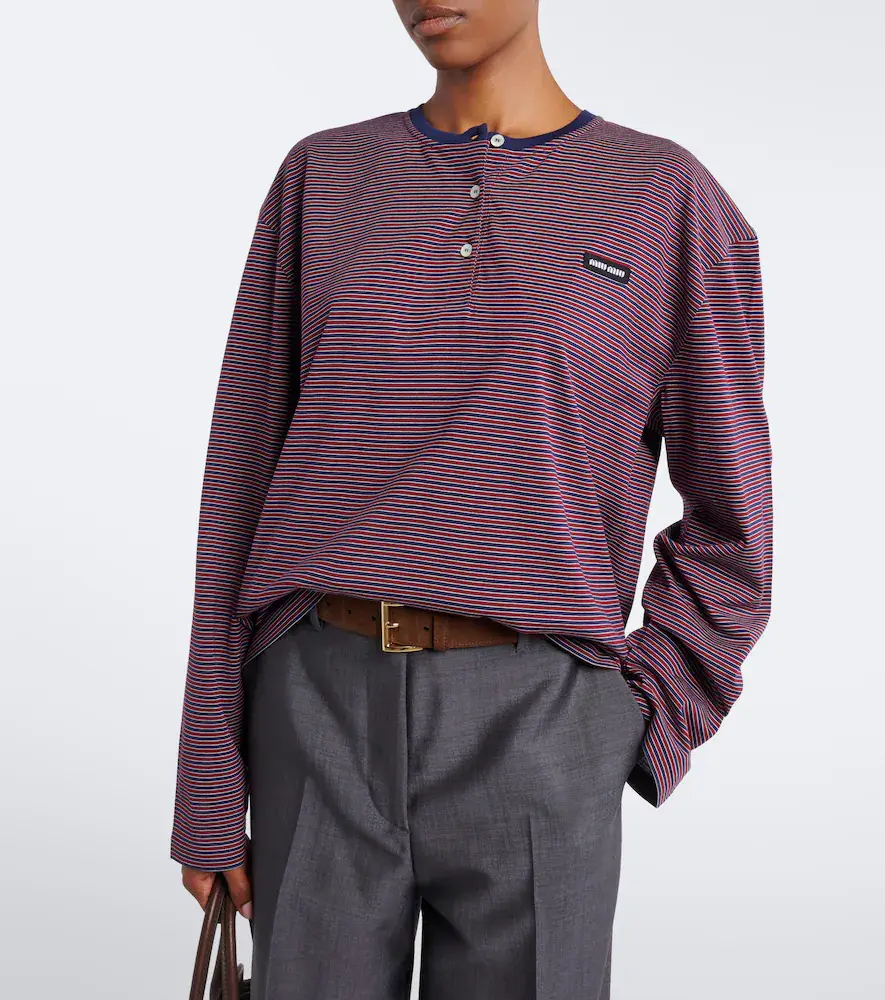 Miu Miu Striped cotton jersey Henley shirt | Thumbnail 2