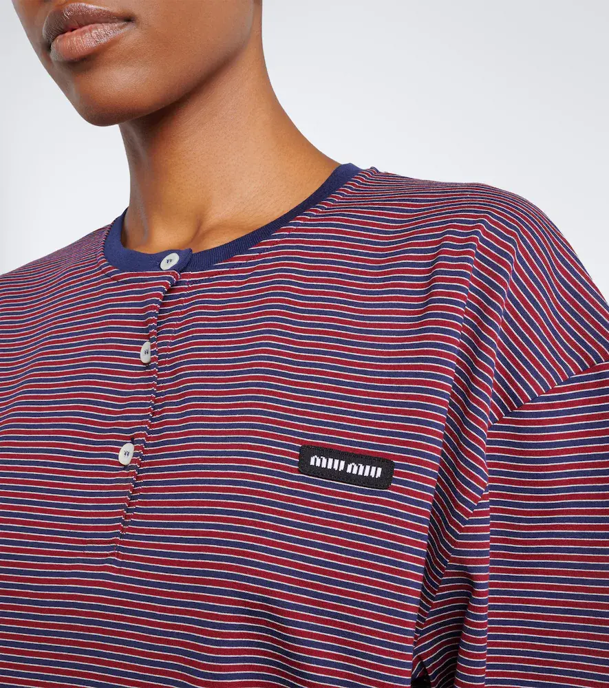 Miu Miu Striped cotton jersey Henley shirt | Thumbnail 4