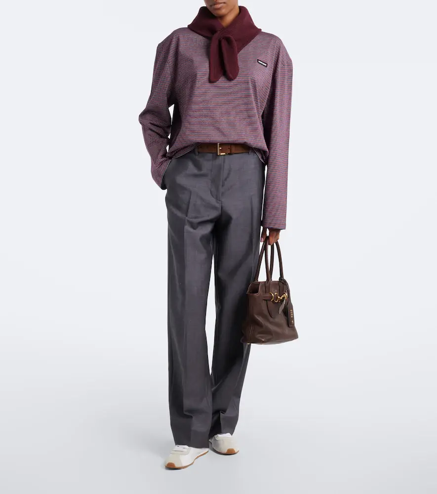 Miu Miu Striped cotton jersey Henley shirt | Thumbnail 5