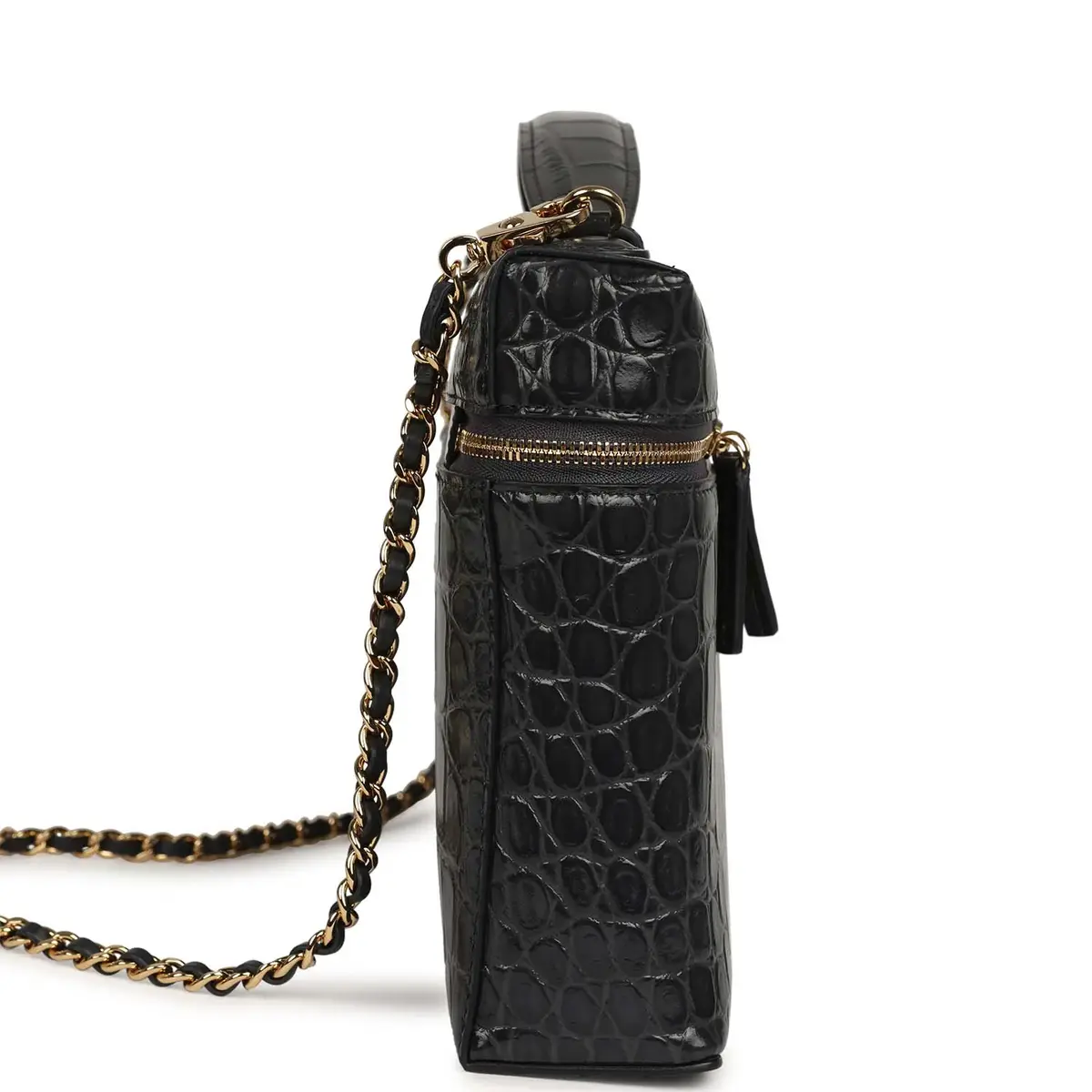 Chanel Chanel Large Top Handle Long Vanity Case Grey Croc Embossed Calfskin Gold Hardware | Thumbnail 3