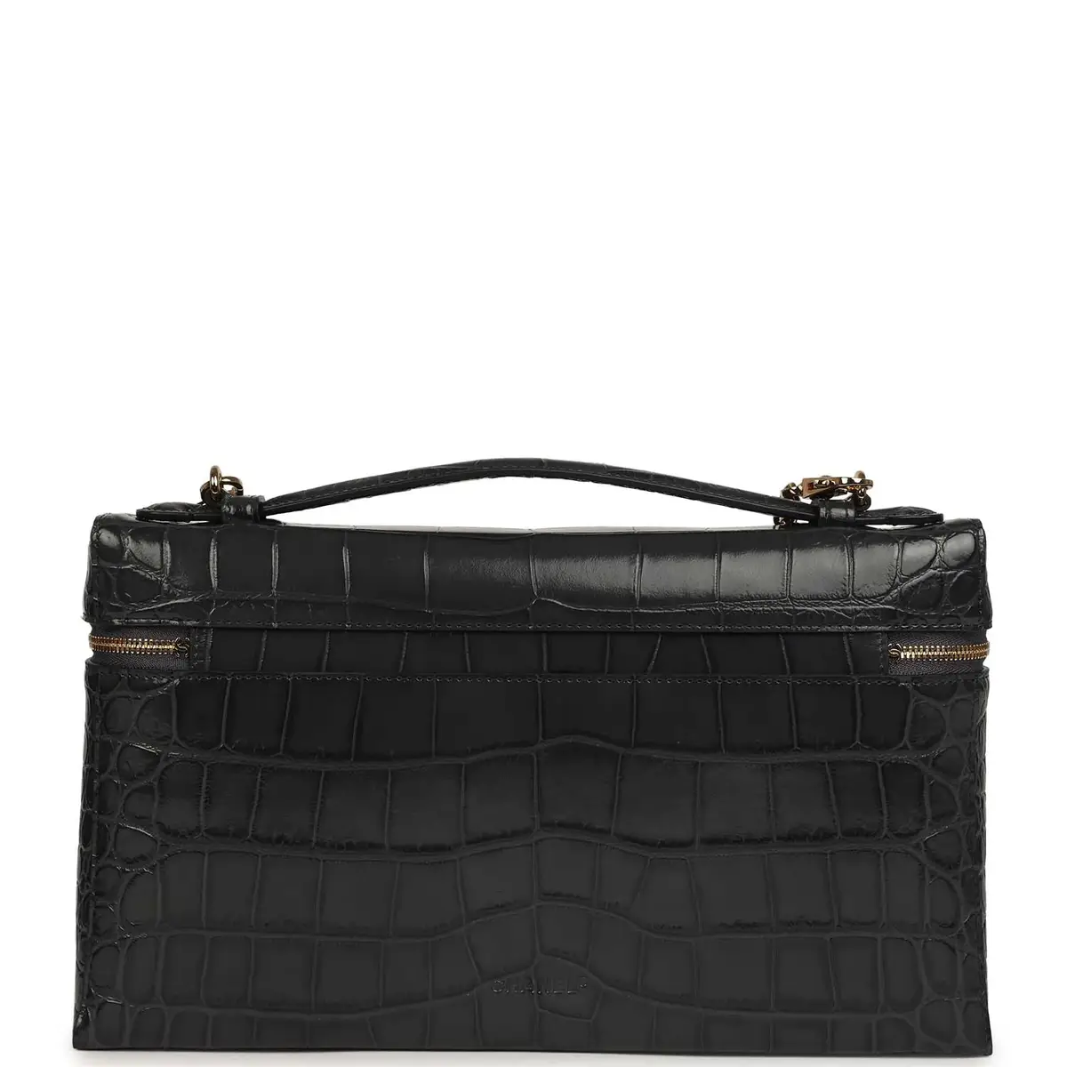 Chanel Chanel Large Top Handle Long Vanity Case Grey Croc Embossed Calfskin Gold Hardware | Thumbnail 4