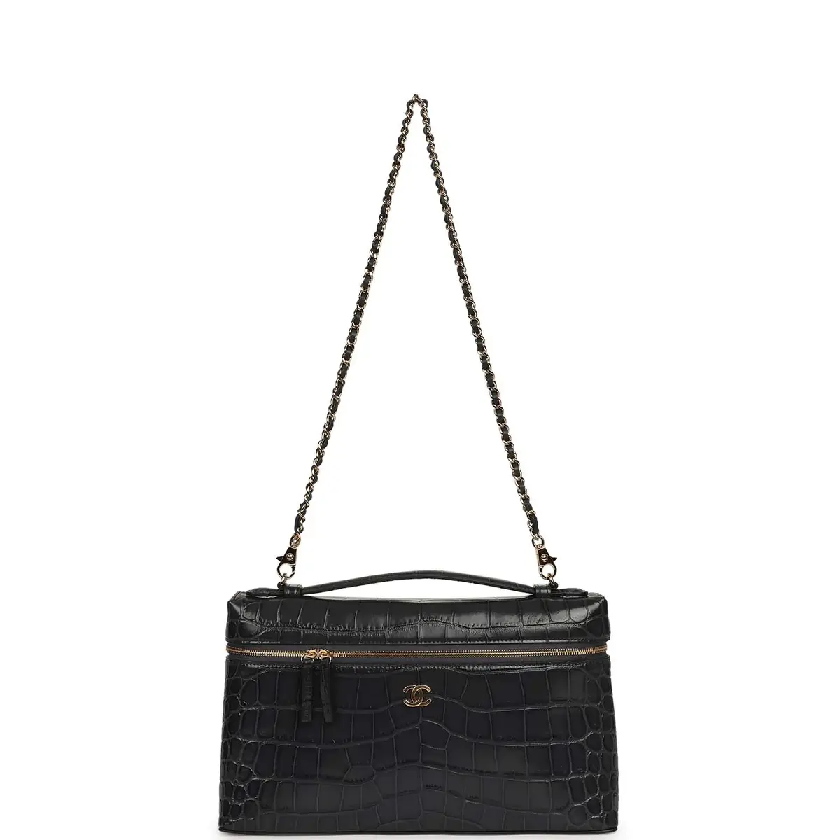 Chanel Chanel Large Top Handle Long Vanity Case Grey Croc Embossed Calfskin Gold Hardware | Thumbnail 7
