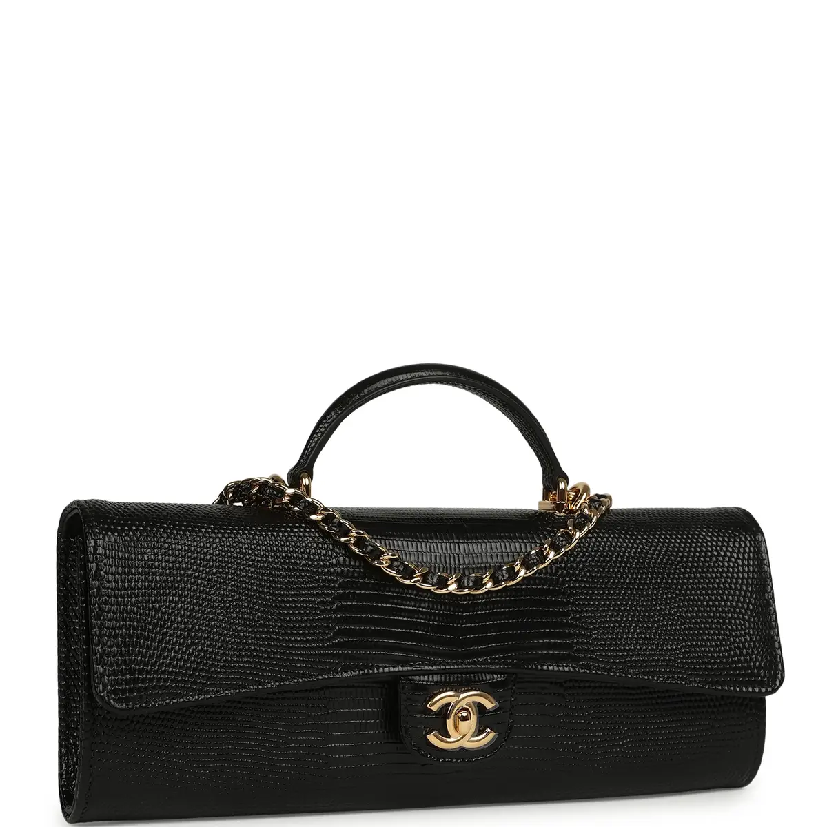 Chanel Chanel Long Top Handle Clutch with Chain Black Lizard Embossed Calfskin Gold Hardware | Thumbnail 2 Chanel Chanel Long Top Handle Clutch with Chain Black Lizard Embossed Calfskin Gold Hardware | Thumbnail 2