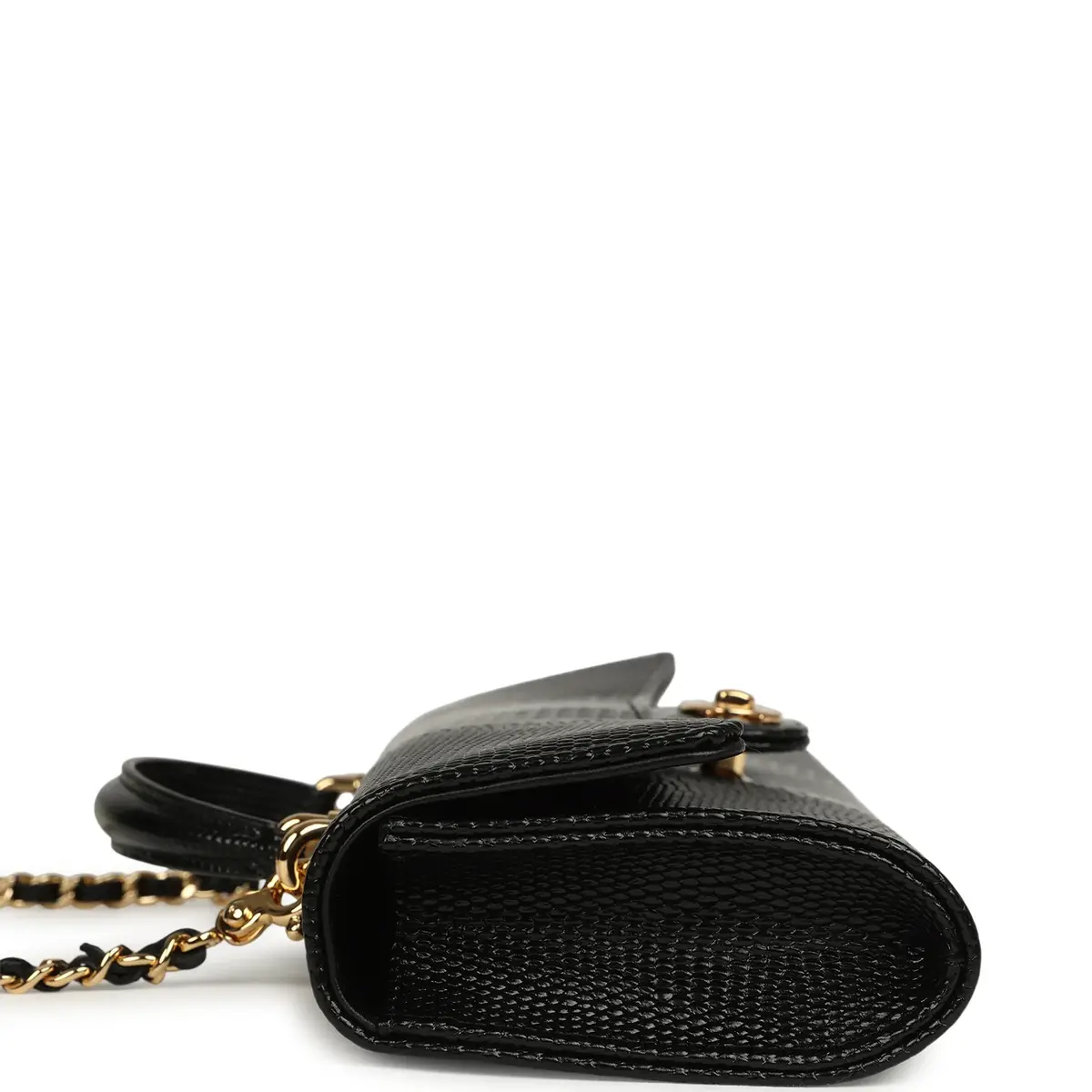 Chanel Chanel Long Top Handle Clutch with Chain Black Lizard Embossed Calfskin Gold Hardware | Thumbnail 3 Chanel Chanel Long Top Handle Clutch with Chain Black Lizard Embossed Calfskin Gold Hardware | Thumbnail 3