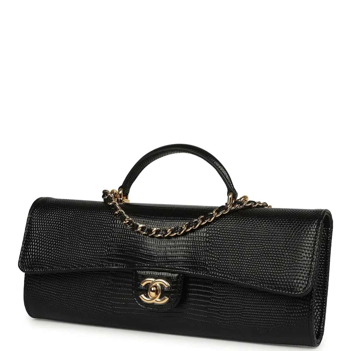 Chanel Chanel Long Top Handle Clutch with Chain Black Lizard Embossed Calfskin Gold Hardware | Thumbnail 5 Chanel Chanel Long Top Handle Clutch with Chain Black Lizard Embossed Calfskin Gold Hardware | Thumbnail 5
