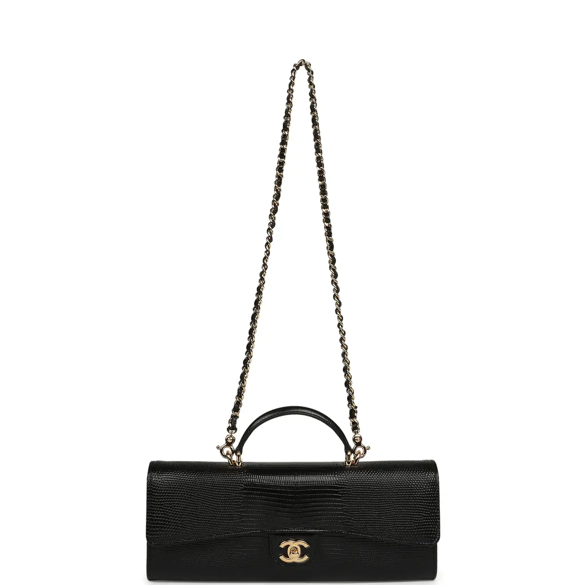 Chanel Chanel Long Top Handle Clutch with Chain Black Lizard Embossed Calfskin Gold Hardware | Thumbnail 6 Chanel Chanel Long Top Handle Clutch with Chain Black Lizard Embossed Calfskin Gold Hardware | Thumbnail 6