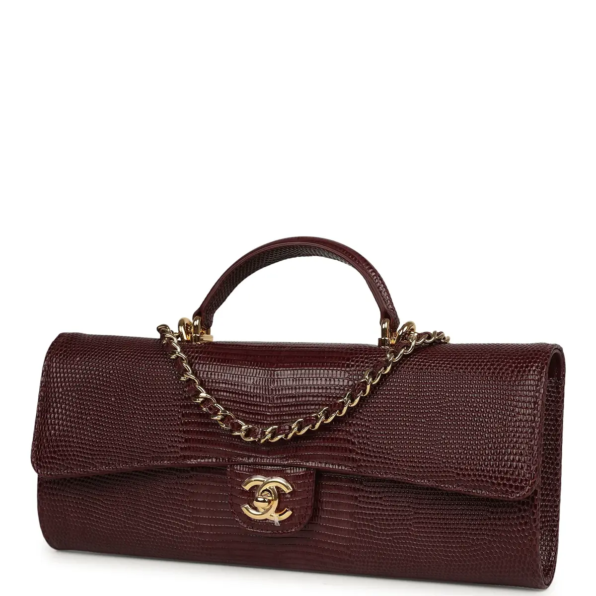 Chanel Chanel Long Top Handle Clutch with Chain Dark Burgundy Lizard Embossed Calfskin Gold Hardware | Thumbnail 5 Chanel Chanel Long Top Handle Clutch with Chain Dark Burgundy Lizard Embossed Calfskin Gold Hardware | Thumbnail 5