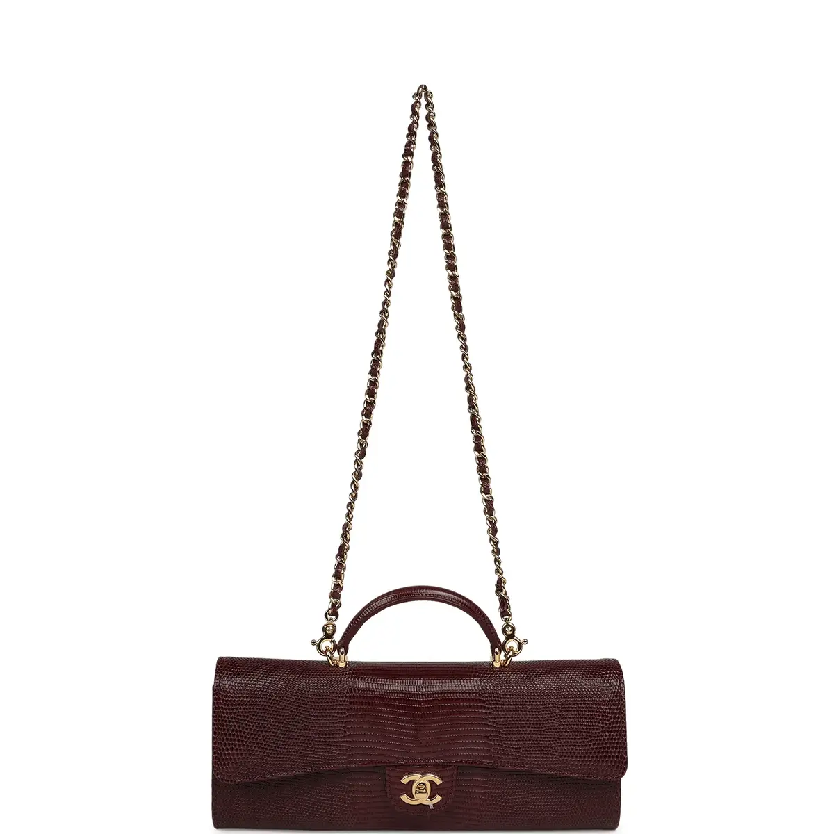 Chanel Chanel Long Top Handle Clutch with Chain Dark Burgundy Lizard Embossed Calfskin Gold Hardware | Thumbnail 6 Chanel Chanel Long Top Handle Clutch with Chain Dark Burgundy Lizard Embossed Calfskin Gold Hardware | Thumbnail 6