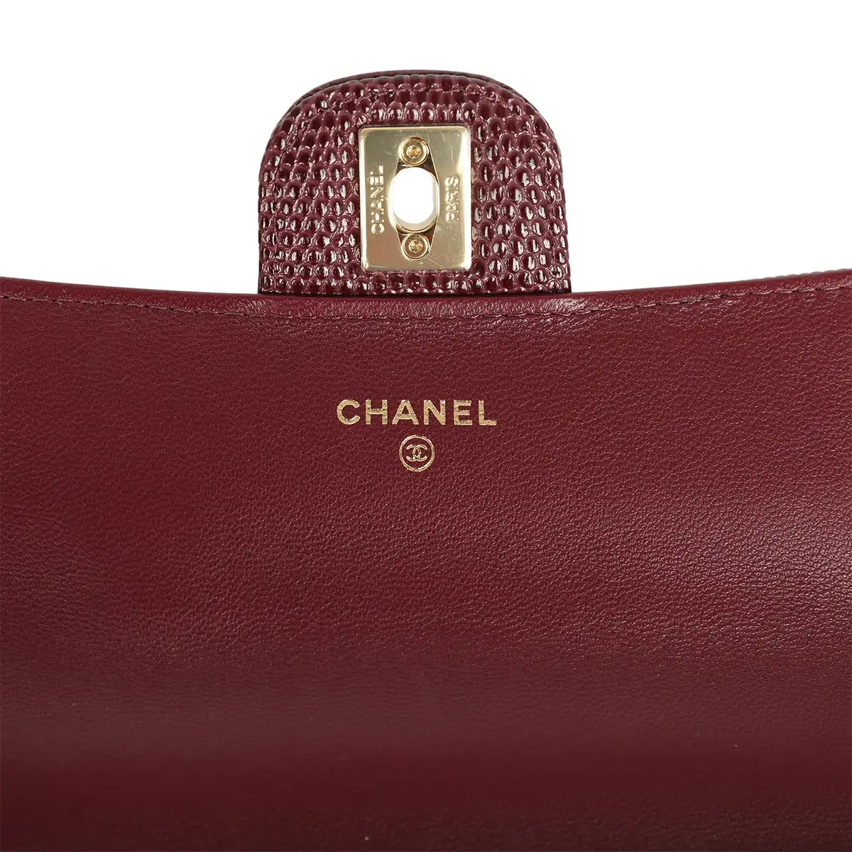 Chanel Chanel Long Top Handle Clutch with Chain Dark Burgundy Lizard Embossed Calfskin Gold Hardware | Thumbnail 7 Chanel Chanel Long Top Handle Clutch with Chain Dark Burgundy Lizard Embossed Calfskin Gold Hardware | Thumbnail 7