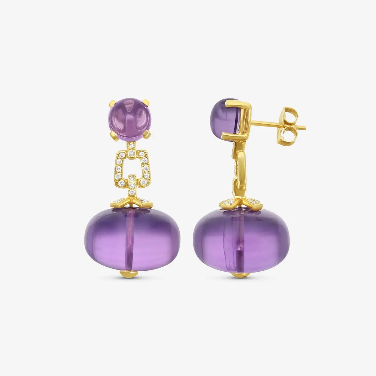 GOSHWARA Goshwara Beyond 18K Yellow Gold Amethyst & Diamond Drop Earrings by The Solist | Thumbnail 3