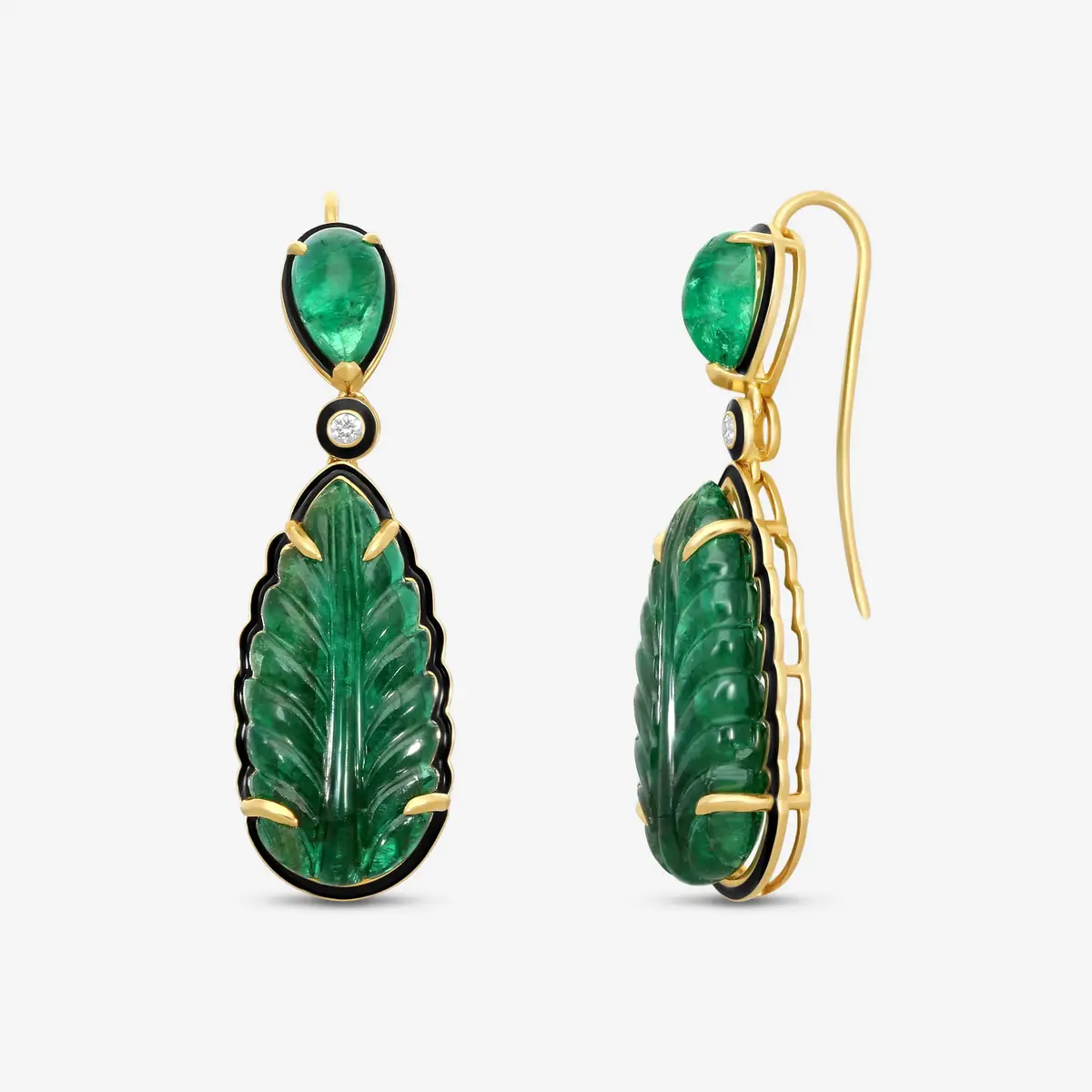 GOSHWARA Goshwara G-One 18K Yellow Gold Emerald & Diamond Drop Earrings by The Solist | Thumbnail 2 GOSHWARA Goshwara G-One 18K Yellow Gold Emerald & Diamond Drop Earrings by The Solist | Thumbnail 2
