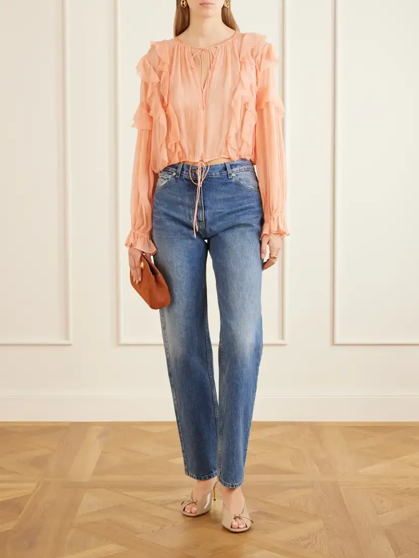Ulla Johnson Delfina Cropped Ruffled Silk-crepon Blouse | Thumbnail 2 Ulla Johnson Delfina Cropped Ruffled Silk-crepon Blouse | Thumbnail 2