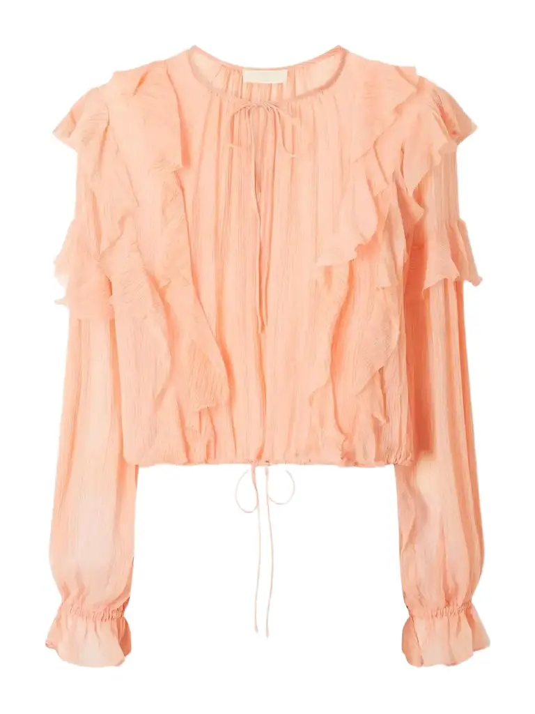 Ulla Johnson Delfina Cropped Ruffled Silk-crepon Blouse | Image 1 Ulla Johnson Delfina Cropped Ruffled Silk-crepon Blouse | Image 1