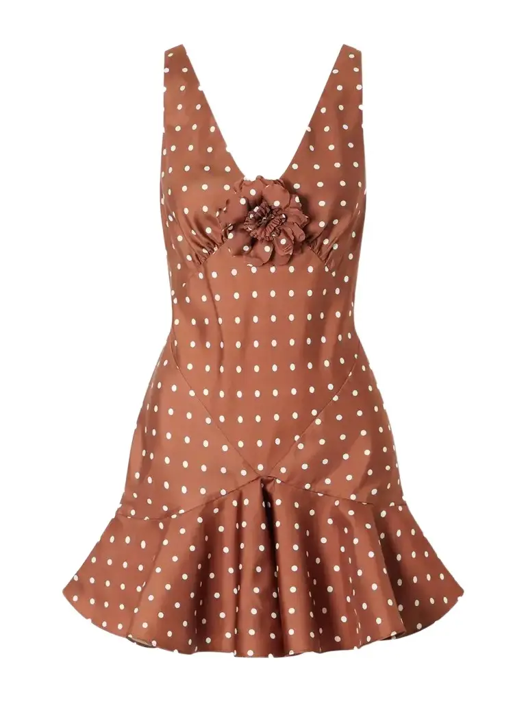 Rodarte Floral-embellished Polka-dot Silk-twill Midi Dress | Image 1 Rodarte Floral-embellished Polka-dot Silk-twill Midi Dress | Image 1