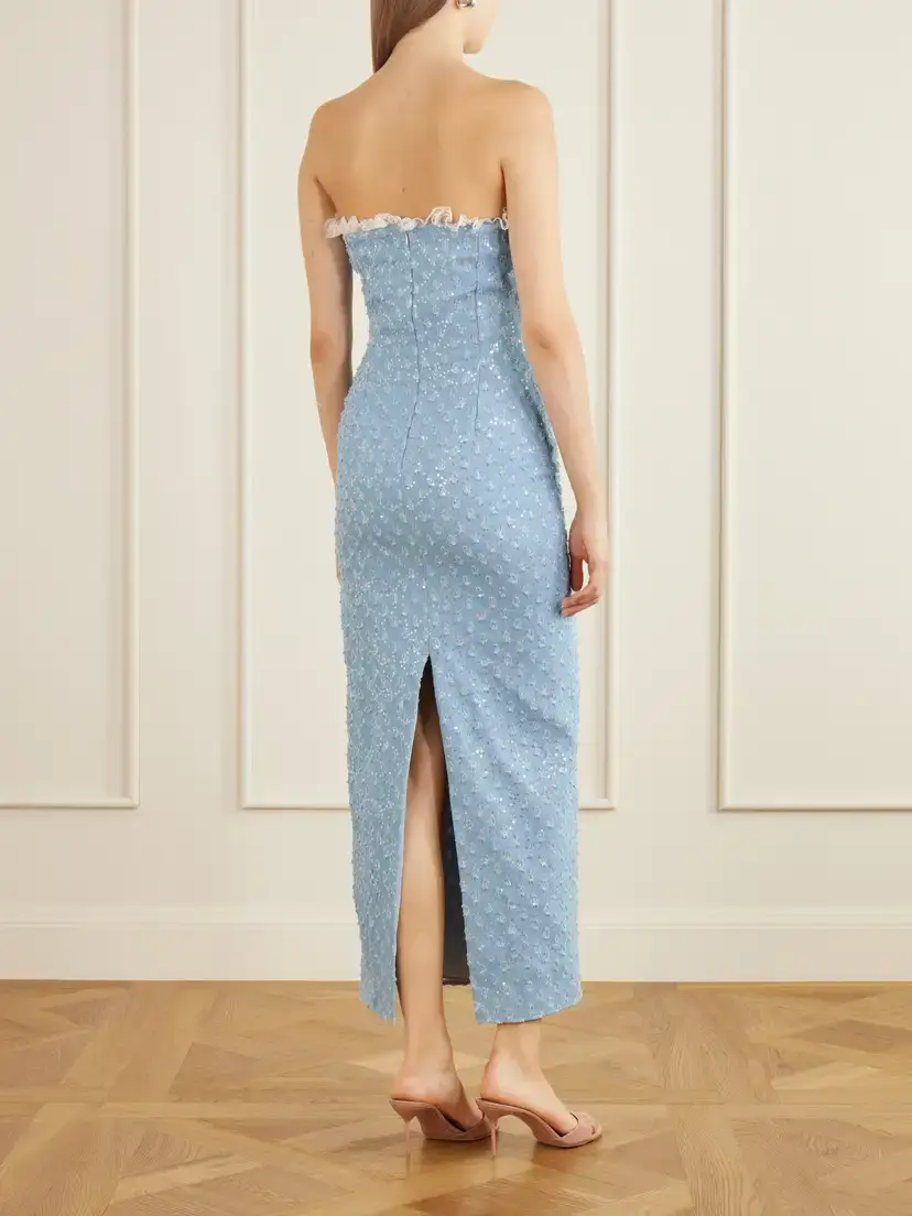Rodarte Appliquéd Sequin-embellished Lace-trimmed Denim Midi Dress | Thumbnail 3 Rodarte Appliquéd Sequin-embellished Lace-trimmed Denim Midi Dress | Thumbnail 3