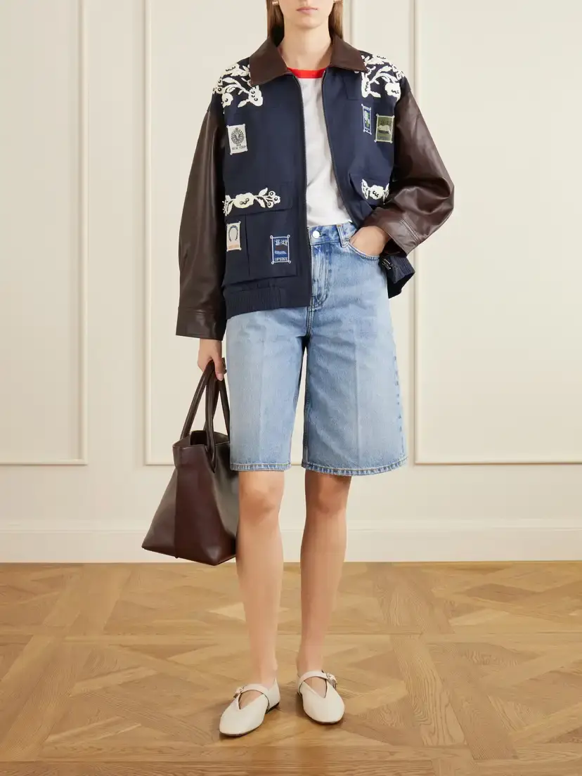 Sea Georgie Embroidered Cotton-canvas And Leather Jacket | Thumbnail 2 Sea Georgie Embroidered Cotton-canvas And Leather Jacket | Thumbnail 2