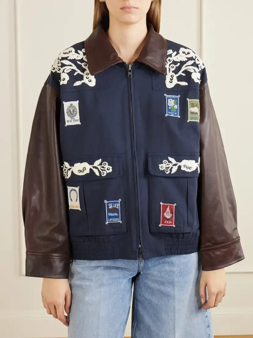 Sea Georgie Embroidered Cotton-canvas And Leather Jacket | Thumbnail 3 Sea Georgie Embroidered Cotton-canvas And Leather Jacket | Thumbnail 3