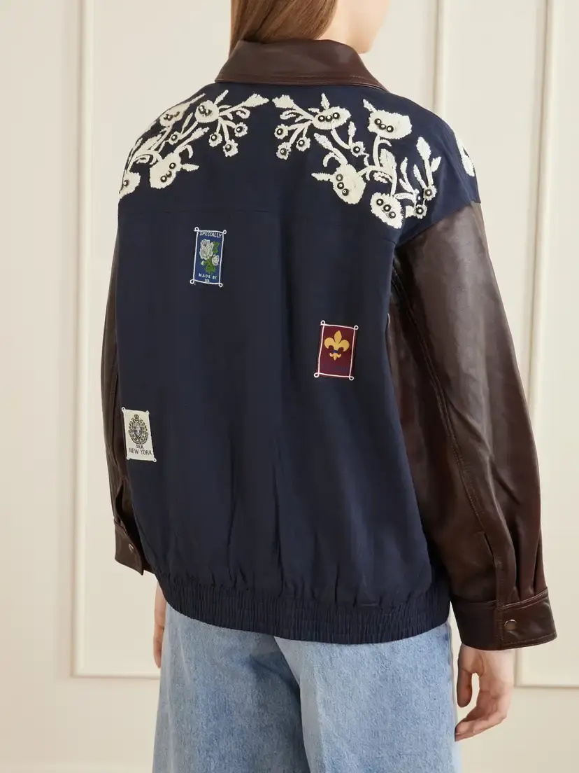 Sea Georgie Embroidered Cotton-canvas And Leather Jacket | Thumbnail 4 Sea Georgie Embroidered Cotton-canvas And Leather Jacket | Thumbnail 4