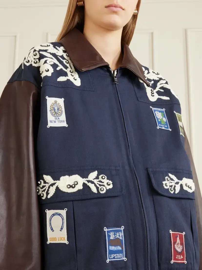 Sea Georgie Embroidered Cotton-canvas And Leather Jacket | Thumbnail 5 Sea Georgie Embroidered Cotton-canvas And Leather Jacket | Thumbnail 5
