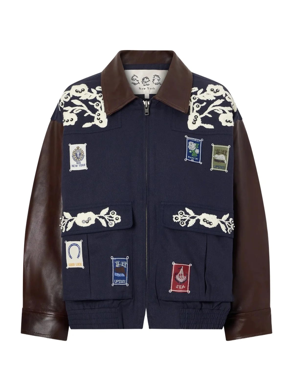 Sea Georgie Embroidered Cotton-canvas And Leather Jacket - Blue