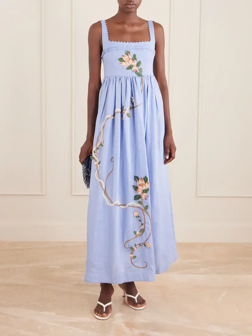 Agua by Agua Bendita Barbara Navegante Embellished Appliquéd Linen Maxi Dress | Thumbnail 2 Agua by Agua Bendita Barbara Navegante Embellished Appliquéd Linen Maxi Dress | Thumbnail 2