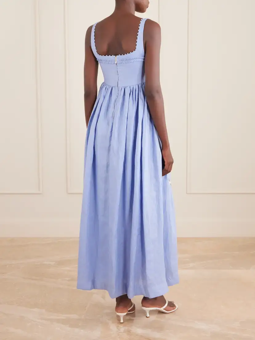 Agua by Agua Bendita Barbara Navegante Embellished Appliquéd Linen Maxi Dress | Thumbnail 3 Agua by Agua Bendita Barbara Navegante Embellished Appliquéd Linen Maxi Dress | Thumbnail 3