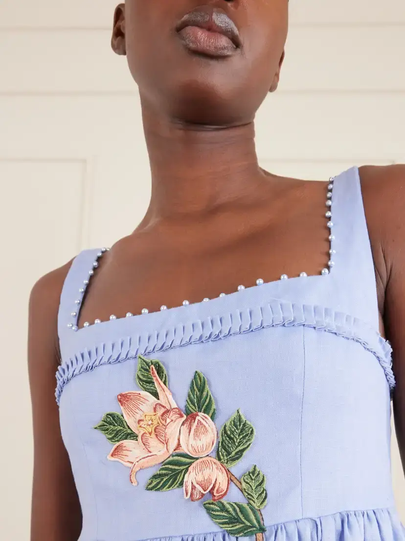 Agua by Agua Bendita Barbara Navegante Embellished Appliquéd Linen Maxi Dress | Thumbnail 4 Agua by Agua Bendita Barbara Navegante Embellished Appliquéd Linen Maxi Dress | Thumbnail 4