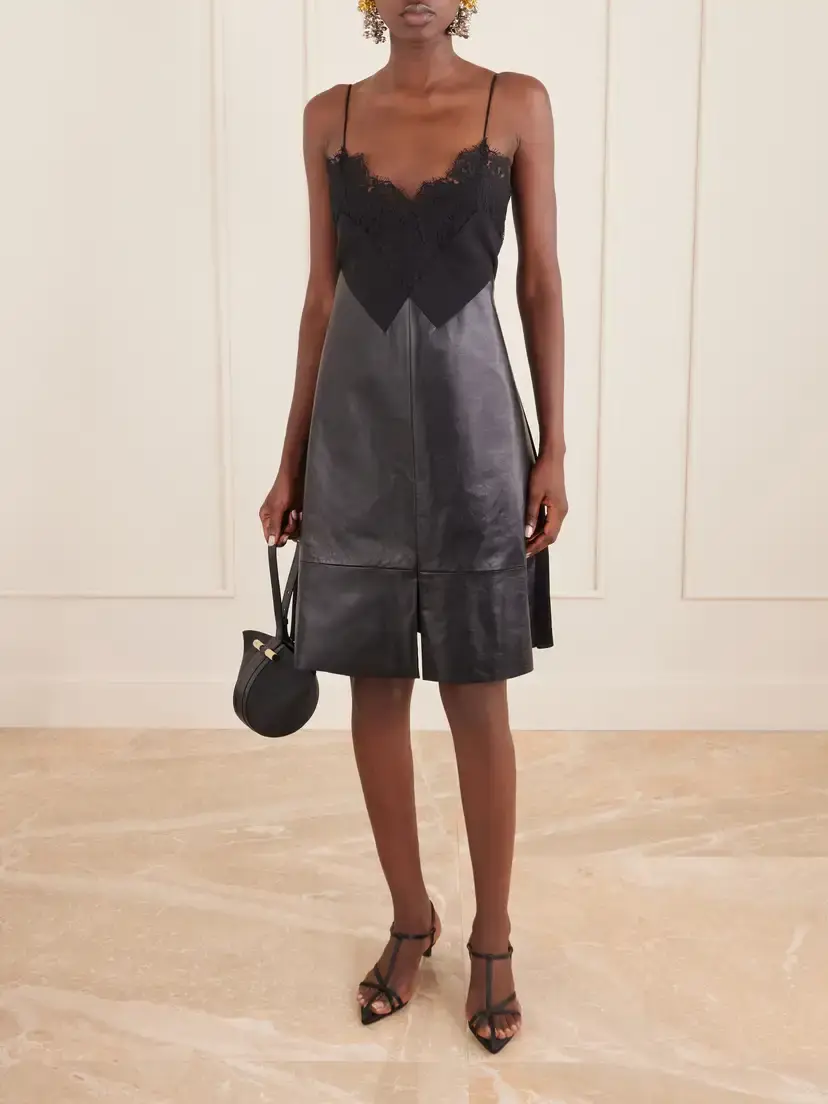 Sharon Wauchob Tulipa Gathered Lace-trimmed Jersey And Leather Midi Dress | Thumbnail 2 Sharon Wauchob Tulipa Gathered Lace-trimmed Jersey And Leather Midi Dress | Thumbnail 2