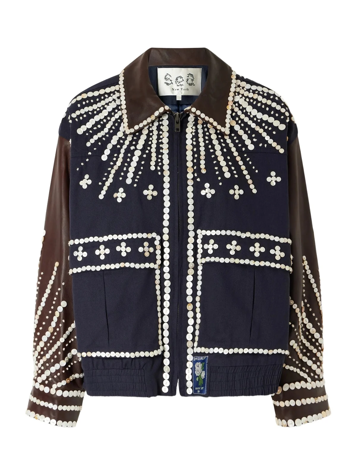 Georgie Button-embellished Cotton-canvas And Leather Jacket - Blue Georgie Button-embellished Cotton-canvas And Leather Jacket - Blue