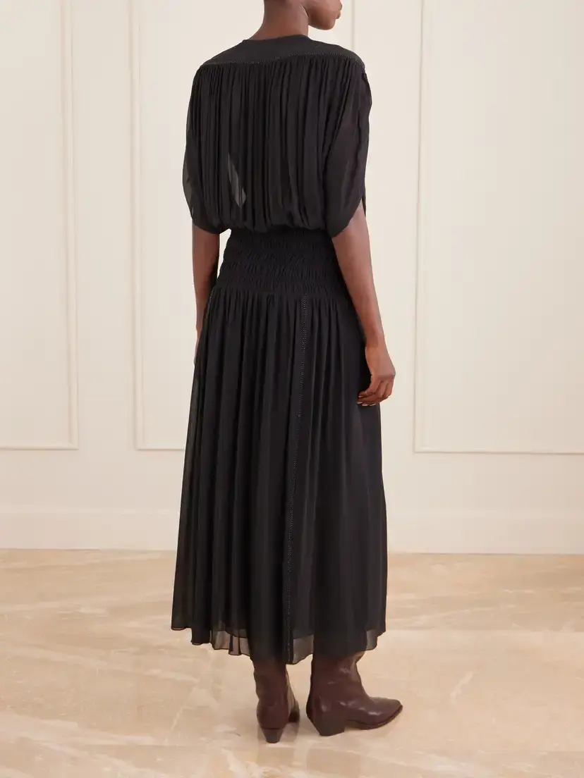 Isabel Marant Nesrine Bead-embellished Pleated Smocked Silk Maxi Dress | Thumbnail 3 Isabel Marant Nesrine Bead-embellished Pleated Smocked Silk Maxi Dress | Thumbnail 3