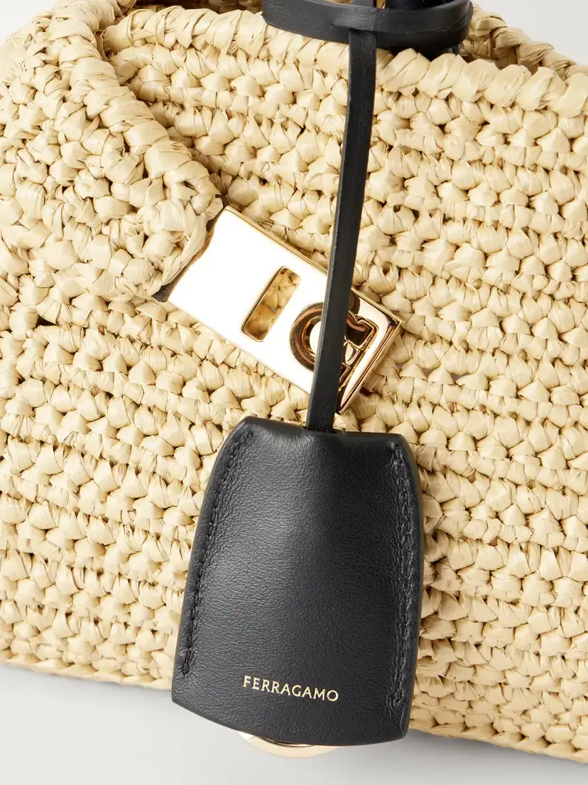 Ferragamo Hug Leather-trimmed Raffia Mini Shoulder Bag | Thumbnail 5 Ferragamo Hug Leather-trimmed Raffia Mini Shoulder Bag | Thumbnail 5