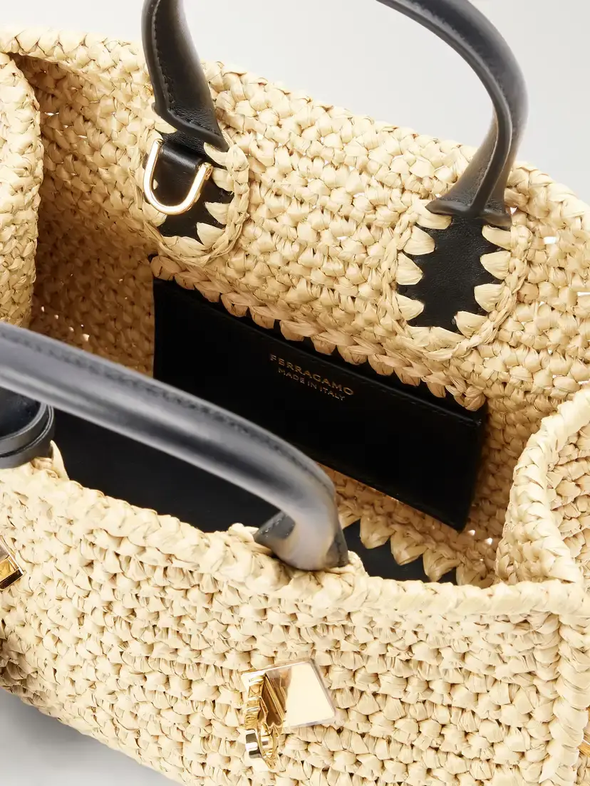 Ferragamo Hug Leather-trimmed Raffia Mini Shoulder Bag | Thumbnail 6 Ferragamo Hug Leather-trimmed Raffia Mini Shoulder Bag | Thumbnail 6