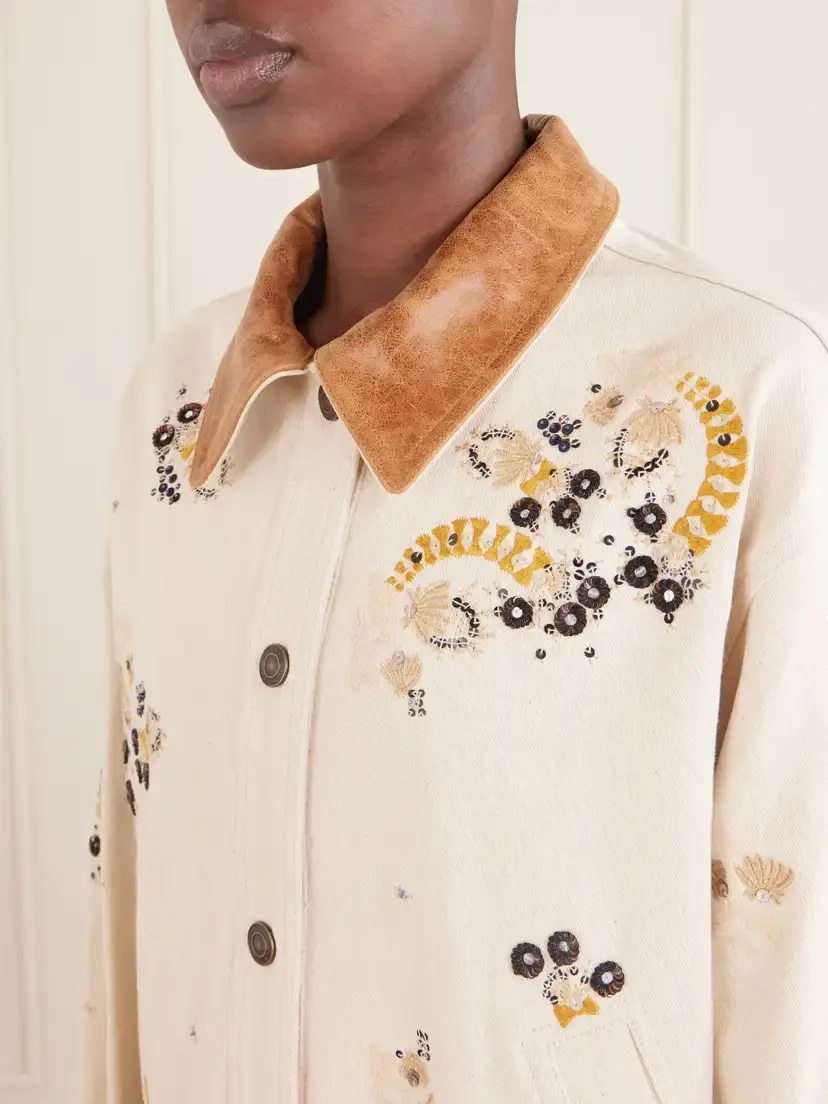 Isabel Marant Lavine Leather-trimmed Embellished Embroidered Denim Jacket | Thumbnail 5 Isabel Marant Lavine Leather-trimmed Embellished Embroidered Denim Jacket | Thumbnail 5