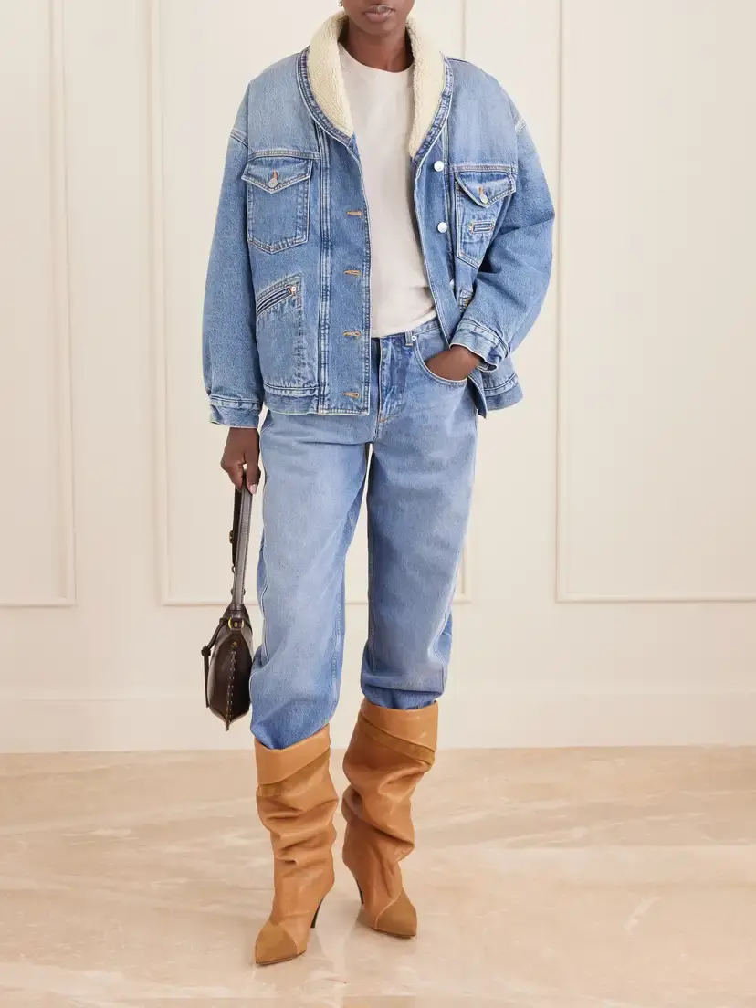 Isabel Marant Pimia Plush-trimmed Denim Jacket | Thumbnail 2 Isabel Marant Pimia Plush-trimmed Denim Jacket | Thumbnail 2
