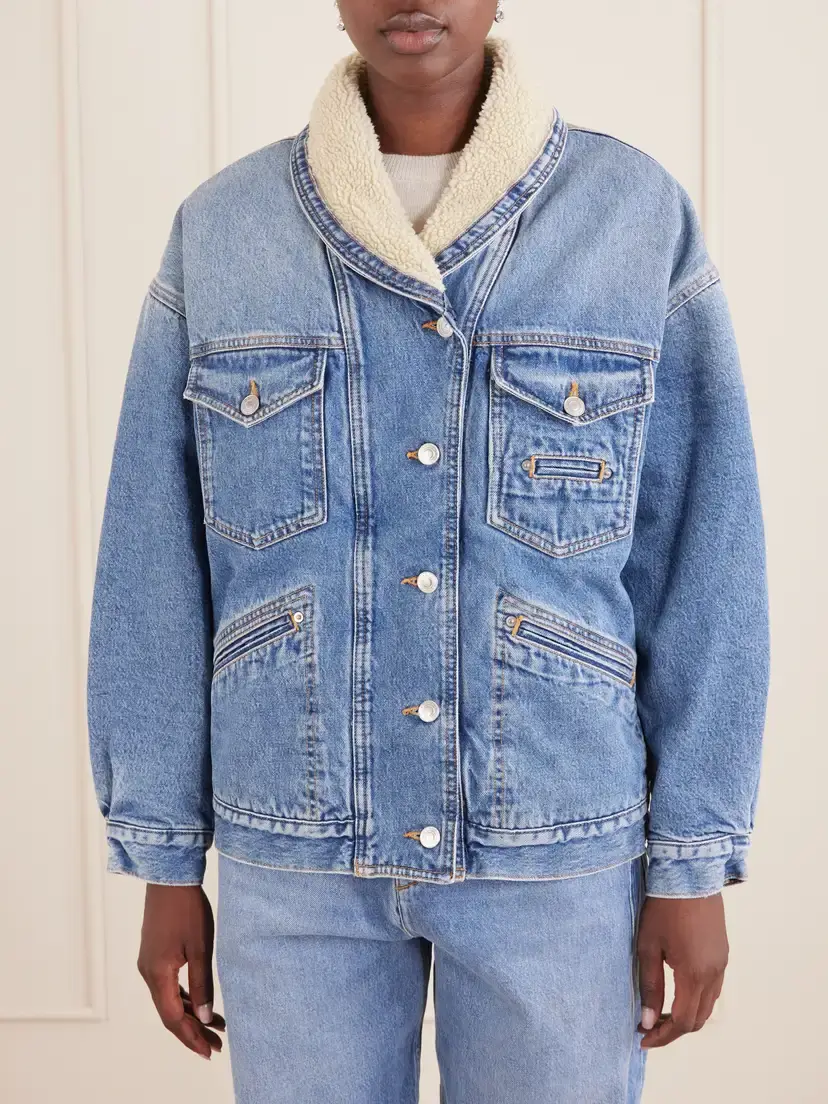 Isabel Marant Pimia Plush-trimmed Denim Jacket | Thumbnail 3 Isabel Marant Pimia Plush-trimmed Denim Jacket | Thumbnail 3
