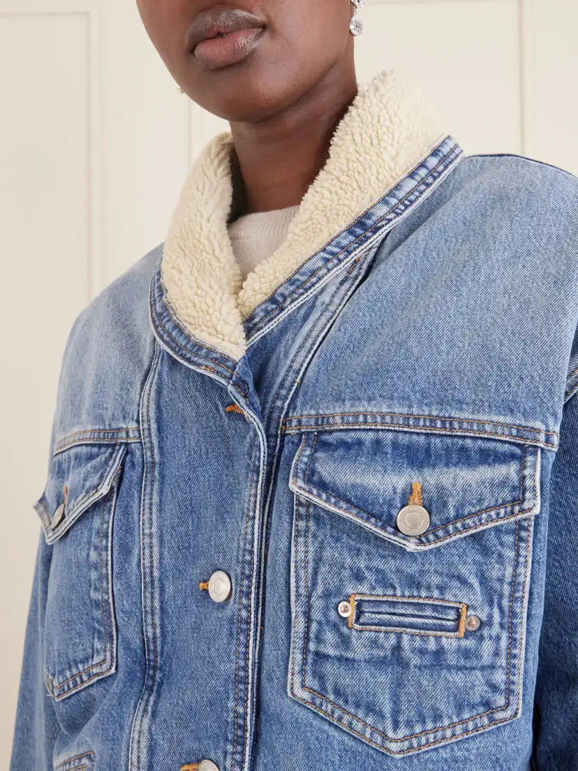 Isabel Marant Pimia Plush-trimmed Denim Jacket | Thumbnail 5 Isabel Marant Pimia Plush-trimmed Denim Jacket | Thumbnail 5