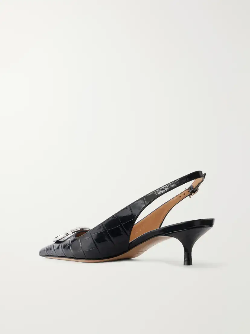 Ferragamo Sara 40 Embellished Croc-effect Leather Slingback Pumps | Thumbnail 3