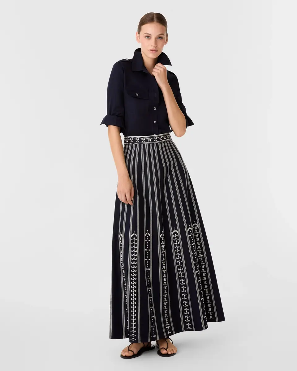 Emporio Sirenuse Camille Skirt with Greek Mask Embroidery | Thumbnail 2 Emporio Sirenuse Camille Skirt with Greek Mask Embroidery | Thumbnail 2