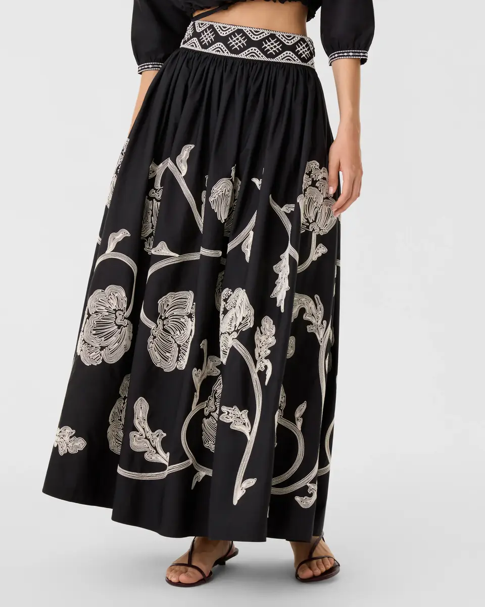 Emporio Sirenuse Ombretta Skirt with Peony Embroidery | Thumbnail 3 Emporio Sirenuse Ombretta Skirt with Peony Embroidery | Thumbnail 3