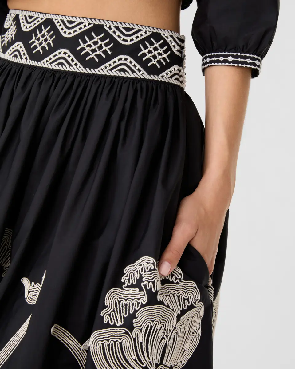 Emporio Sirenuse Ombretta Skirt with Peony Embroidery | Thumbnail 4 Emporio Sirenuse Ombretta Skirt with Peony Embroidery | Thumbnail 4