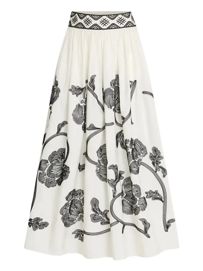 Ombretta Skirt with Peony Embroidery Ombretta Skirt with Peony Embroidery